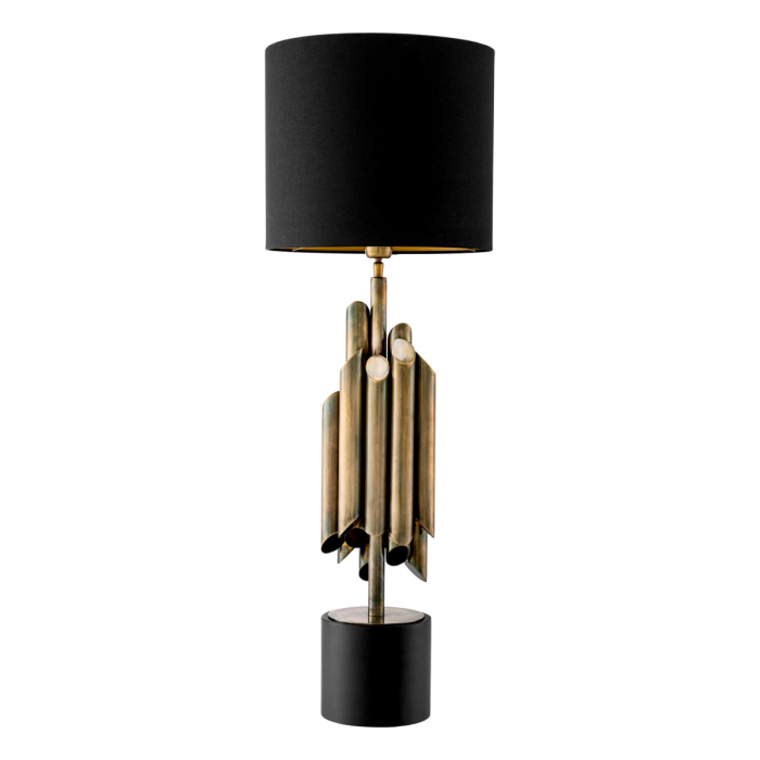 Lampă de masă, Beau Rivage Round, finisaj din alamă cu aspect vintage, abajur inclus, Dims: W. 17 | max W. 35 | H. 102  (CM) [4]