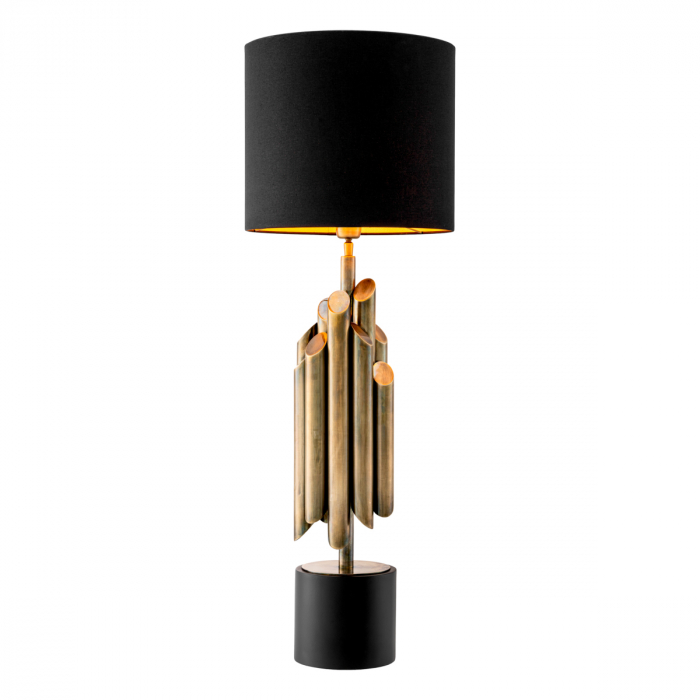 Lampă de masă, Beau Rivage Round, finisaj din alamă cu aspect vintage, abajur inclus, Dims: W. 17 | max W. 35 | H. 102  (CM) [1]
