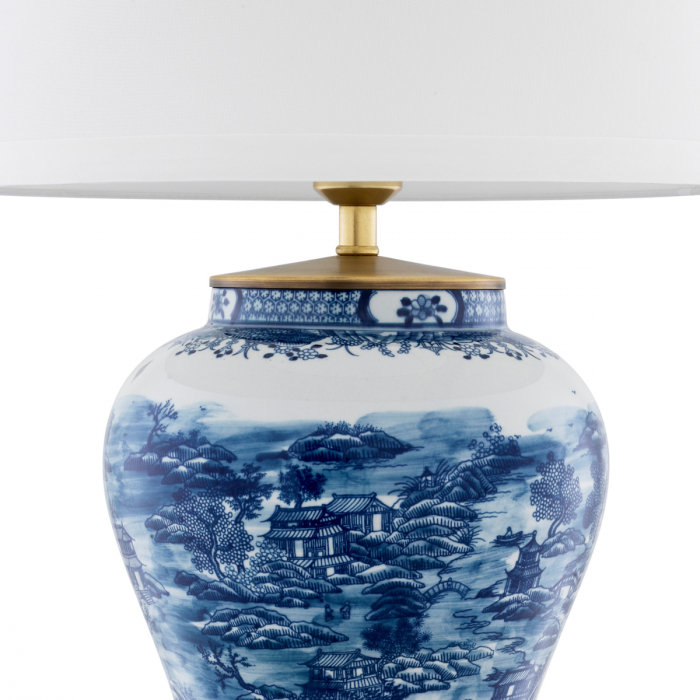 Lampă de masă, ceramică albastru chinezesc, abajur inclus, Dims: W. 28 | max W. 45 | H. 74.5  (CM) [5]