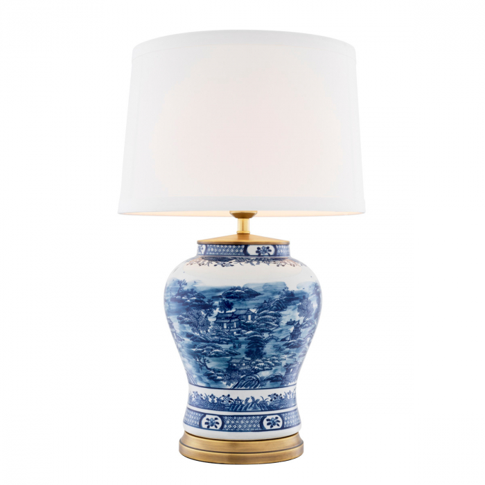 Lampă de masă, ceramică albastru chinezesc, abajur inclus, Dims: W. 28 | max W. 45 | H. 74.5  (CM) [1]