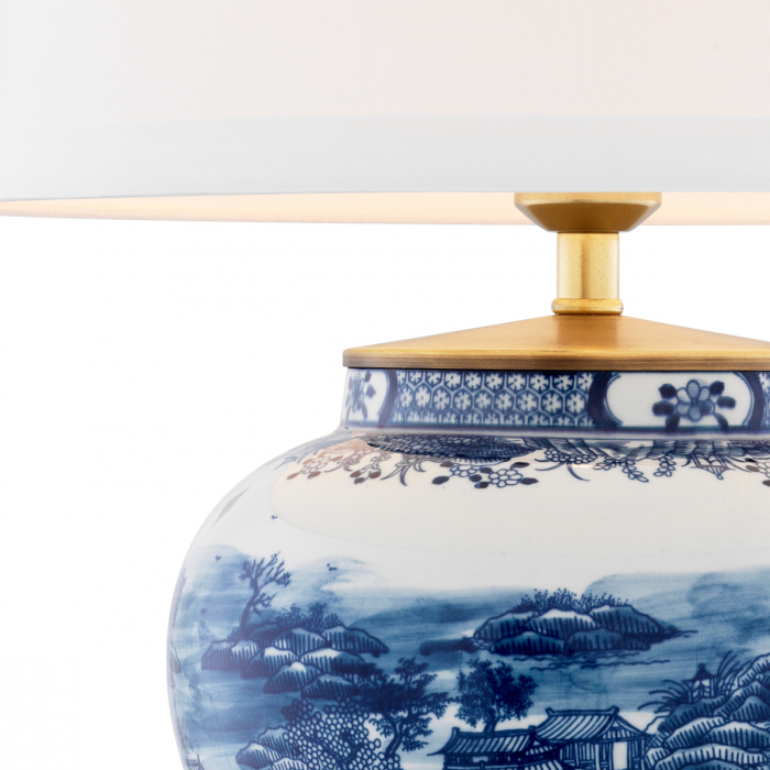 Lampă de masă, ceramică albastru chinezesc, abajur inclus, Dims: W. 28 | max W. 45 | H. 74.5  (CM) [3]