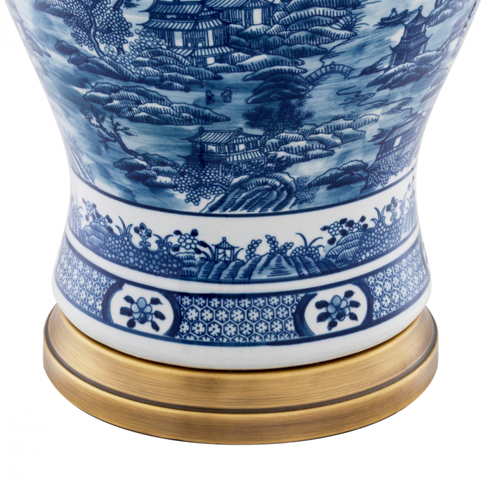 Lampă de masă, ceramică albastru chinezesc, abajur inclus, Dims: W. 28 | max W. 45 | H. 74.5  (CM) [4]