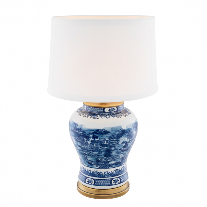 Lampă de masă, ceramică albastru chinezesc, abajur inclus, Dims: W. 28 | max W. 45 | H. 74.5  (CM) [2]