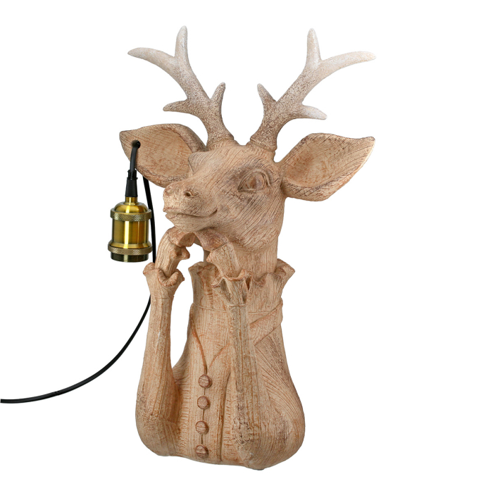 Lampa de masa, Cerb, „Doamna cerb”, Rasina sintetica, maro, PU 1, L. 22 cm, L. 29 cm, H 45,5 cm [3]