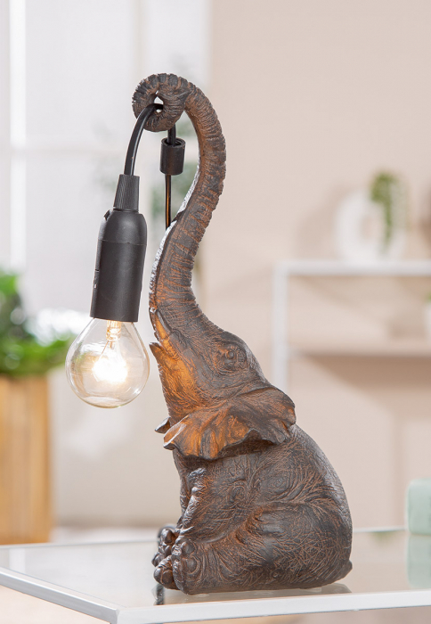 Lampă de masă, Elephant, Elephant, Polirășină, maro, PU 2, L. 12,5 cm, L. 11,5 cm, H. 28 cm [6]