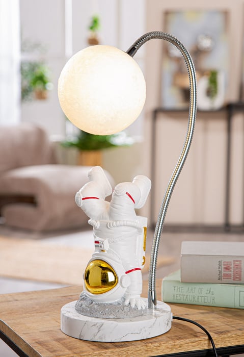Lampa de masa (LED), Astronaut, Luna, Neil, Polyresin, alb, PU 1, L. 15 cm, L. 25 cm, H. 42 cm [7]