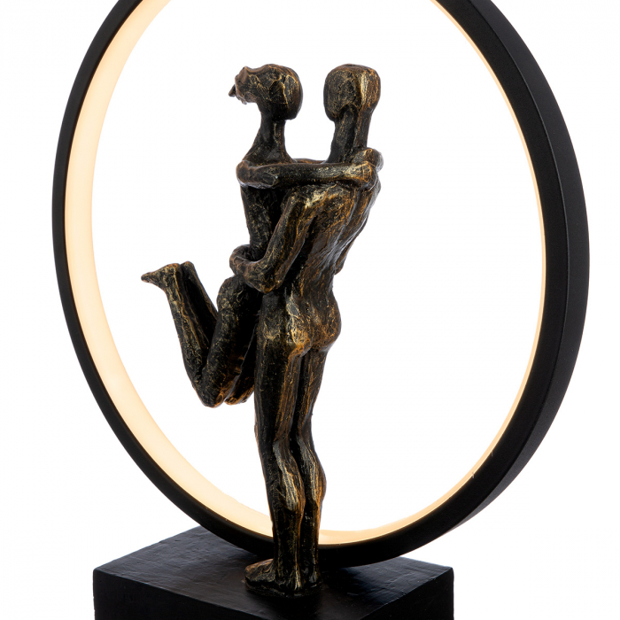 Lampă de masă (LED), rotundă, Happy Reunion, Motiv cuplu, Polirășină, negru, bronz, PU 1, L. 10 cm, L. 30 cm, H. 34,5 cm [3]