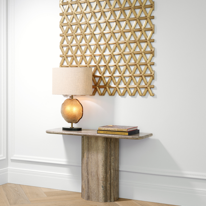 Lampa de masa Nuria, finisaj vintage din alama, sticla lucrata manual, Abajurul este inclus |W. 30 | max W. 50 | H. 69 cm  [2]