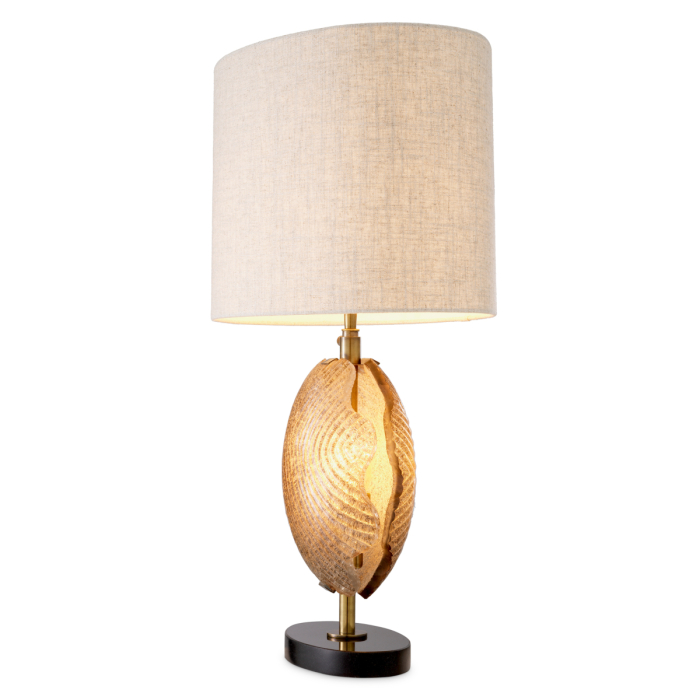 Lampa de masa Nuria, finisaj vintage din alama, sticla lucrata manual, Abajurul este inclus |W. 30 | max W. 50 | H. 69 cm  [5]
