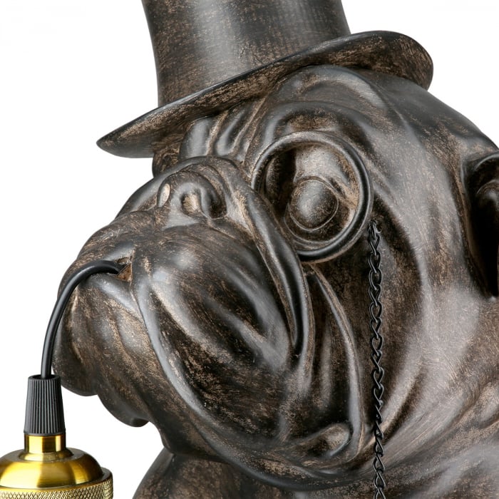 Lampă de masă, Pug, Pug cu monoclu, Pălărie de top, Polirășină, maro, PU 1, L. 34 cm, L. 24,5 cm, H. 41,5 cm [3]
