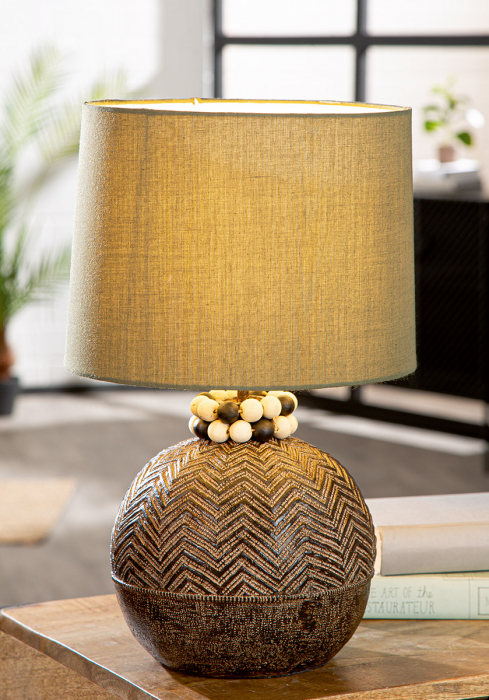 Lampă de masă, rotundă, orientală, Rășină sintetică, maro, verde, PU 1, H 43 cm, D 25 cm [1]