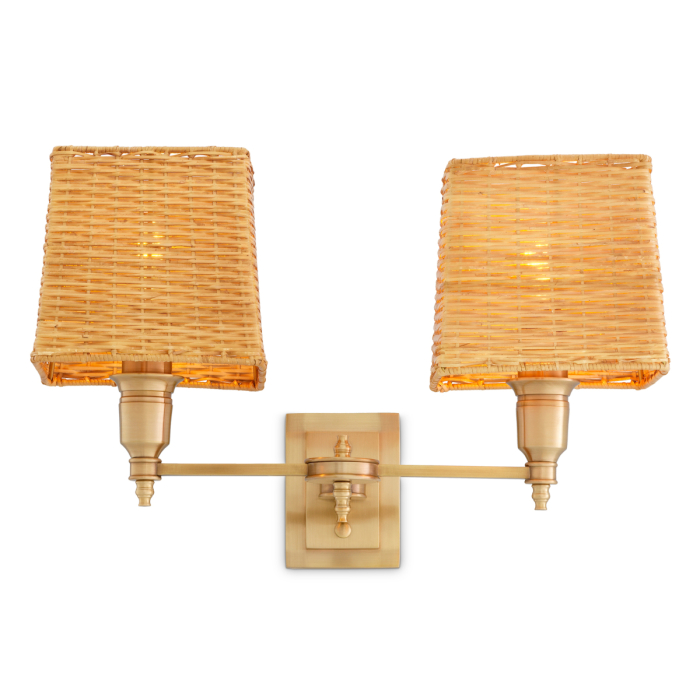Lampa de perete Lexington cu finisaj dublu din alama antica, Abajurul este inclusuri din ratan |W. 40 | D. 23 | H. 27 cm  [3]