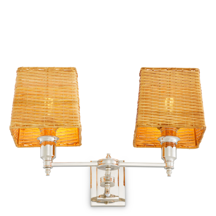 Lampa de perete Lexington cu finisaj dublu nichel, Abajurul este inclusuri din ratan [4]