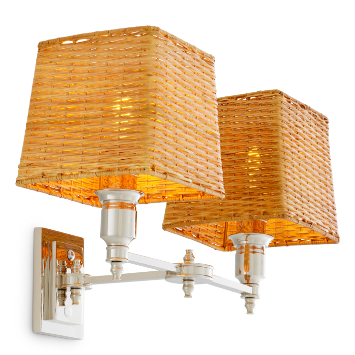 Lampa de perete Lexington cu finisaj dublu nichel, Abajurul este inclusuri din ratan [1]