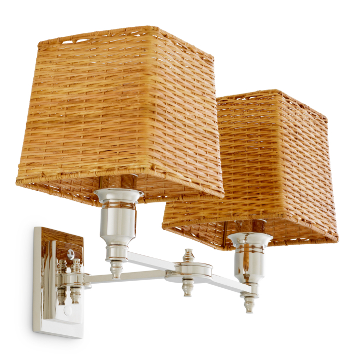 Lampa de perete Lexington cu finisaj dublu nichel, Abajurul este inclusuri din ratan [2]