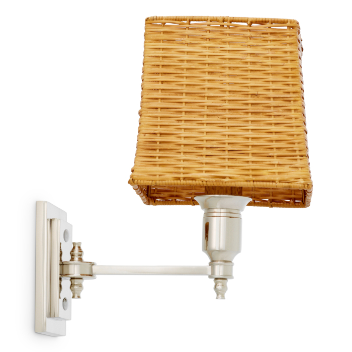 Lampa de perete Lexington cu finisaj nichel si abajur din ratan [3]