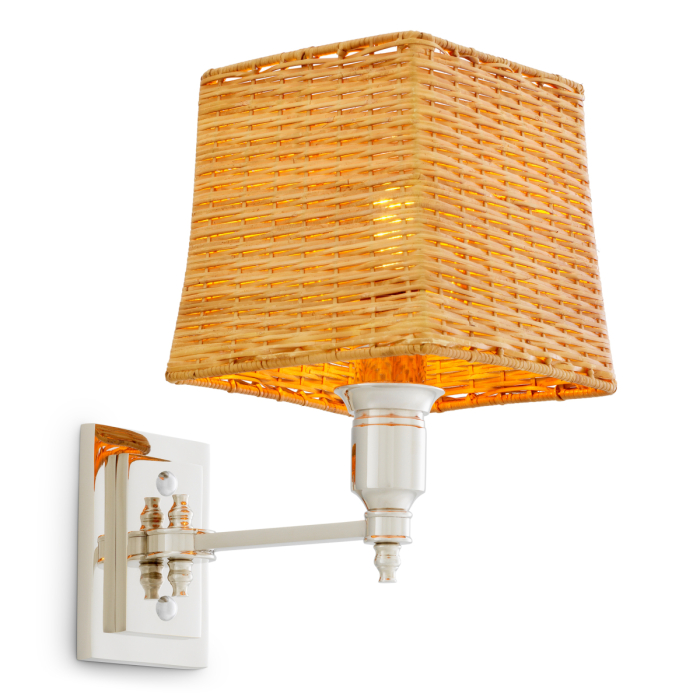 Lampa de perete Lexington cu finisaj nichel si abajur din ratan [1]