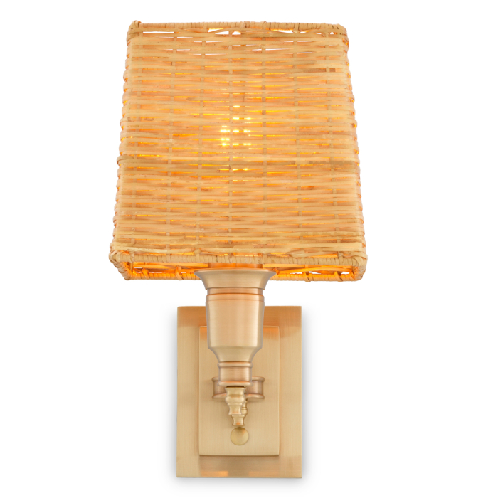Lampa de perete Lexington Single cu finisaj alama antica si abajur din ratan |W. 14 | D. 22 | H. 27 cm  [3]