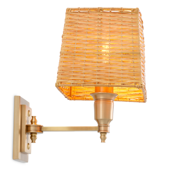 Lampa de perete Lexington Single cu finisaj alama antica si abajur din ratan |W. 14 | D. 22 | H. 27 cm  [5]