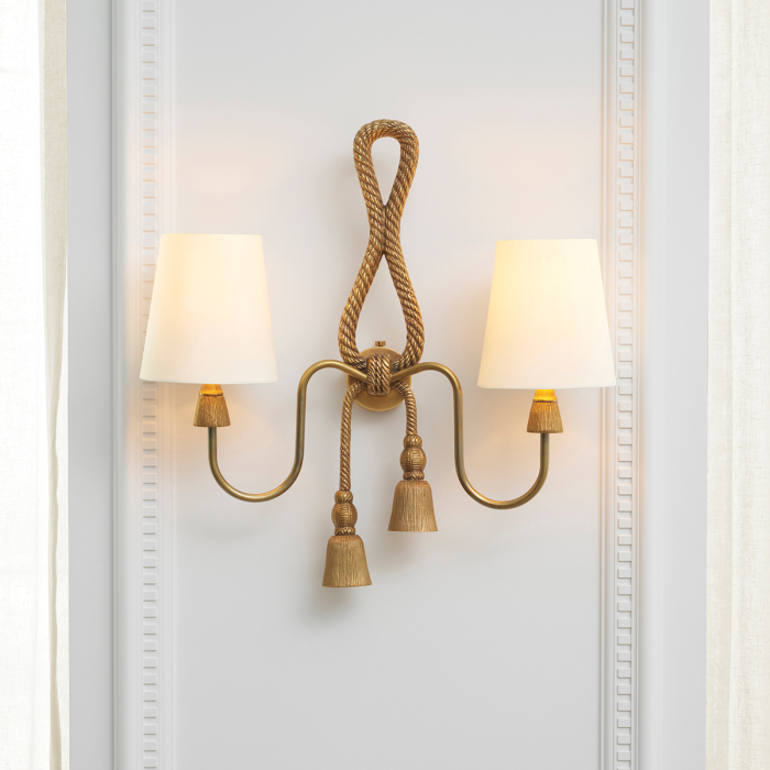 Lampa de perete Tropez cu finisaj vintage din alama, Abajurul este inclusuri |W. 49 | D. 16 | H. 49.5 cm [1]