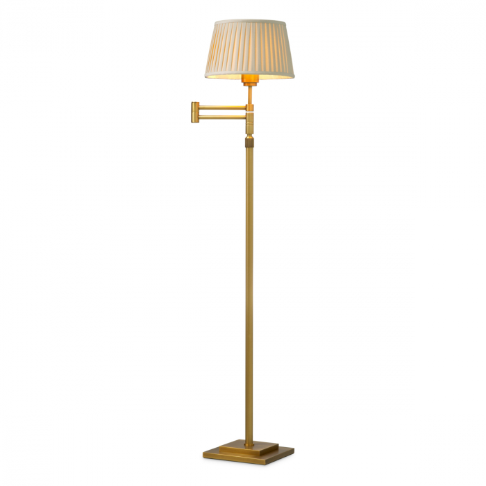 Lampă de podea Corbin, finisaj din alamă cu aspect vintage cu abajur bej [1]