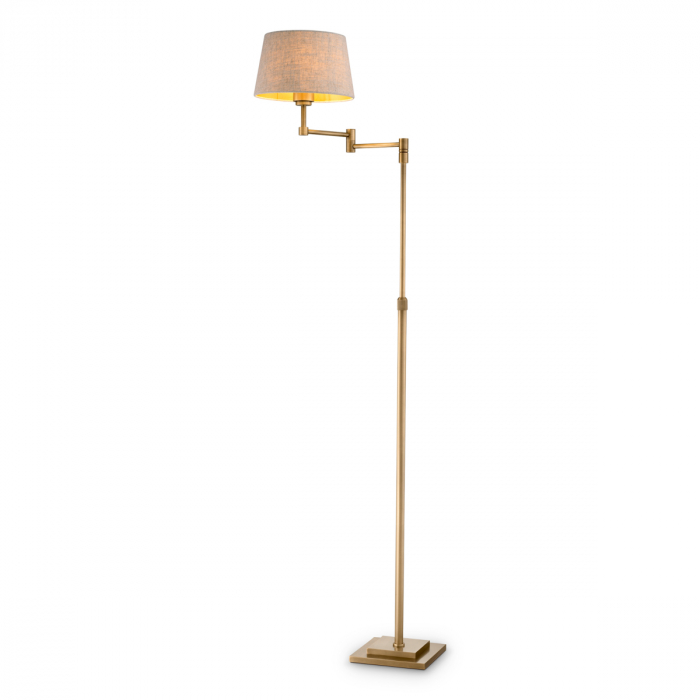 Lampă de podea Corbin, finisaj din alamă cu aspect vintage, include abajur de in, Dims: W. 38 | D. 20 | H. 158.5  (CM) [1]