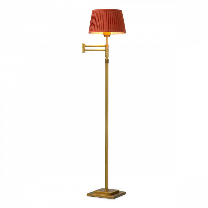 Lampă de podea Corbin, finisaj din alamă cu aspect vintage, include abajur portocaliu [1]