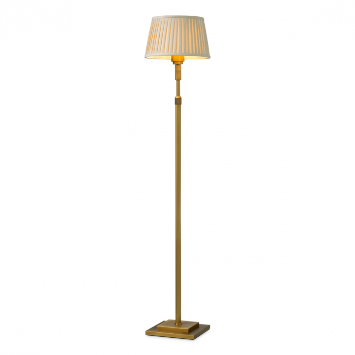 Lampă de podea Tryon, finisaj din alamă cu aspect vintage, include abajur bej [1]