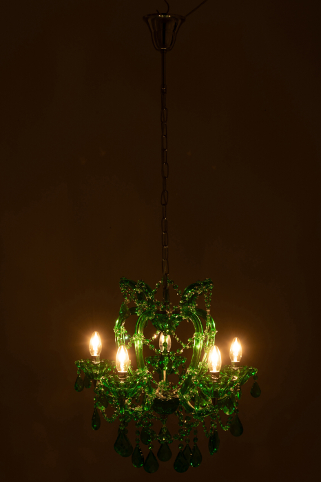 Lampa de tavan/ candelabru, sticla antica, verde smarald [4]