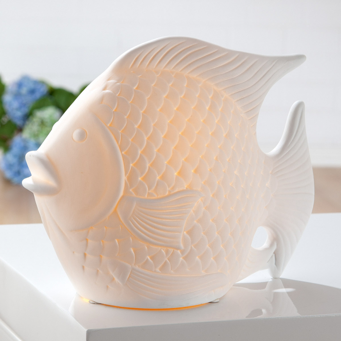 Lampa Fish, portelan, alb, 25x19x11 cm