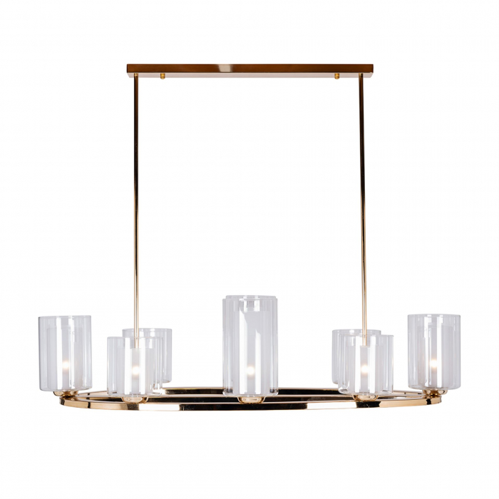 Lampa suspendata Baele, Fier Sticla, Auriu Transparent, 95x120x60 cm