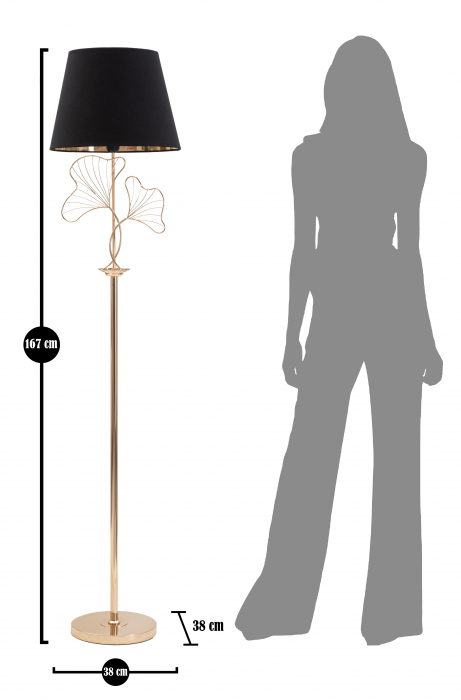 Lampadar Leaves, Fier/PVC/Poliester, Negru/Auriu, 167x38x38 cm [6]