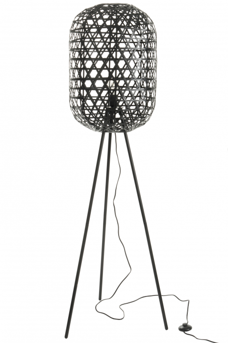 Lampadar Tripod, Rattan Bambus, Negru, 51x50x160 cm