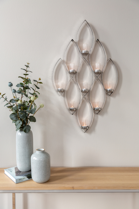 MARUF, Suport lumânare de perete pentru tea lights, inclusiv Pahare, oțel inoxidabil, 48x6x84 cm [5]