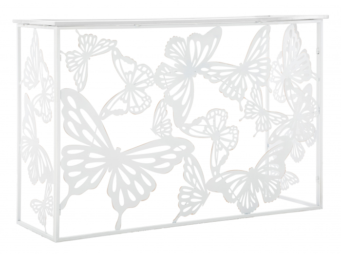 Masa consola Butterfly, fier/oglinda, alb,  121.5X41X81 cm [2]