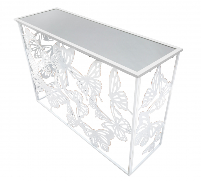 Masa consola Butterfly, fier/oglinda, alb,  121.5X41X81 cm [4]