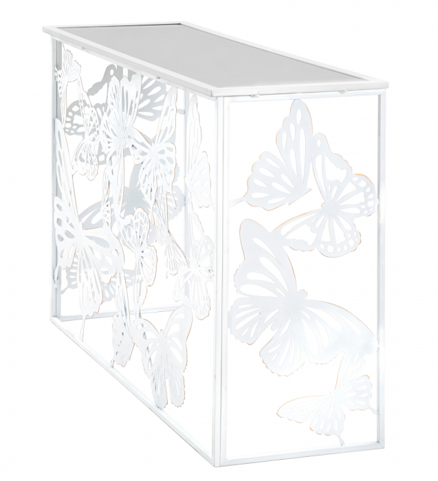 Masa consola Butterfly, fier/oglinda, alb,  121.5X41X81 cm [6]
