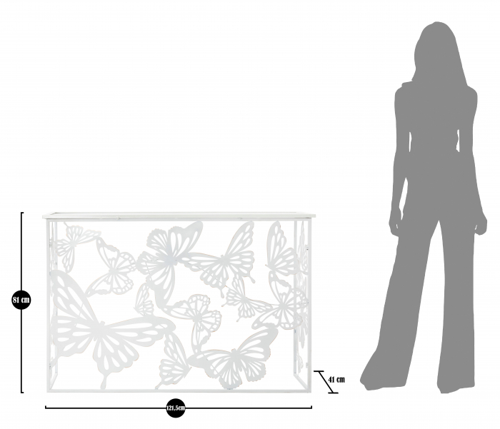 Masa consola Butterfly, fier/oglinda, alb,  121.5X41X81 cm [8]