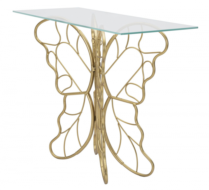 Masa consola Butterfly, fier/sticla, auriu, 110X40X76 cm [3]
