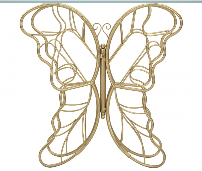 Masa consola Butterfly, fier/sticla, auriu, 110X40X76 cm [7]