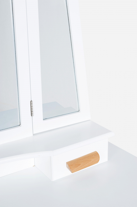 Masa consola cu oglinda, MDF/Sticla/Lemn, Maro/Alb, 90x40x144 cm [2]