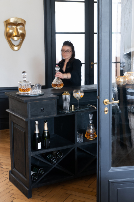 Masă de Bar, 2 Sertare, Lemn Negru [8]