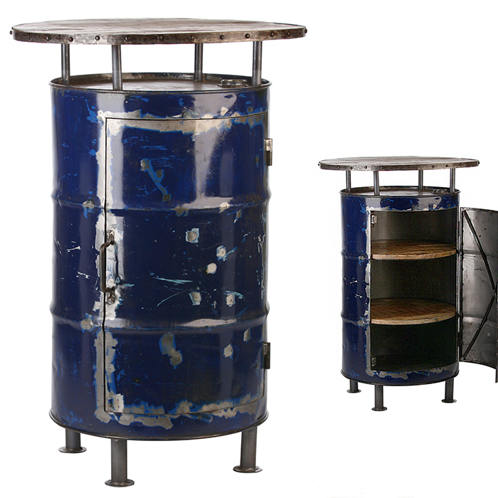 Masa de bar Barrel metal, albastru industrial, 76x116 cm imagine 2021 lotusland.ro