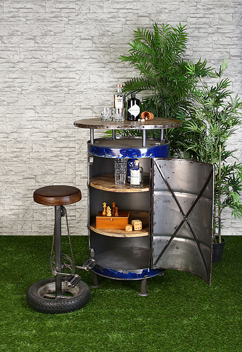 Masa de bar Barrel metal, albastru industrial, 76x116 cm [1]