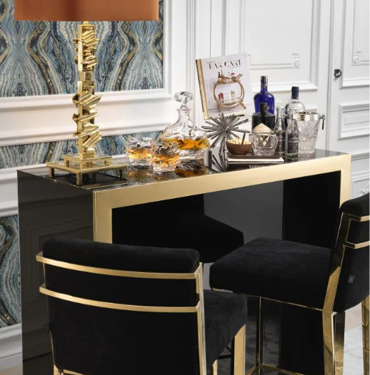 Masa de bar Grimaldi, 120 x 48 x H. 104 cm, negru-auriu
