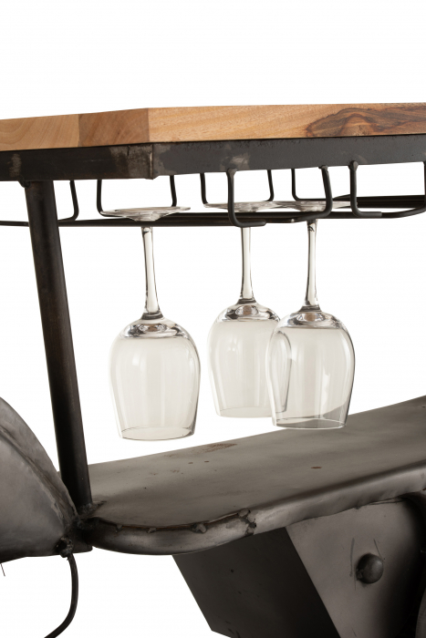 Masa de bar Motorcycle, Metal/Lemn, Negru/Natural, 200x43x100 cm [7]