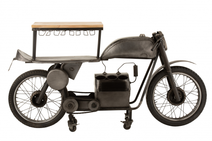 Masa de bar Motorcycle, Metal/Lemn, Negru/Natural, 200x43x100 cm [4]