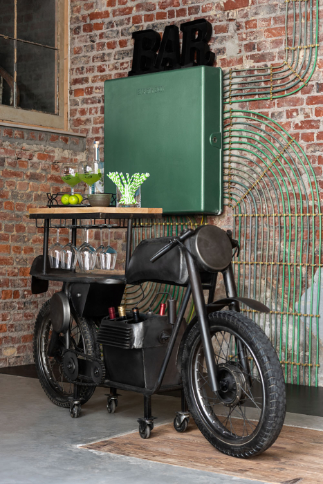 Masa de bar Motorcycle, Metal/Lemn, Negru/Natural, 200x43x100 cm [9]