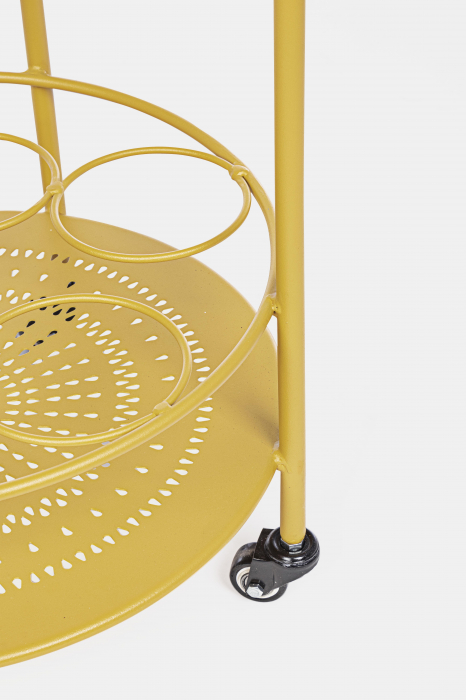 Masa de servire cu roti Burton, Otel/Poliester/Plastic, Galben, 45x45x81 cm [4]