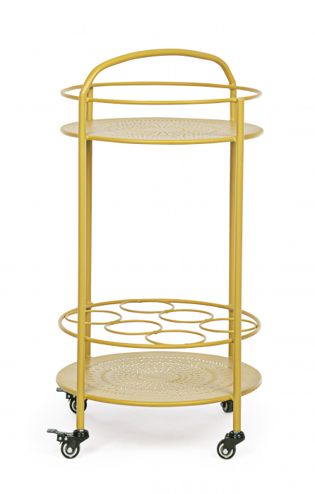 Masa de servire cu roti Burton, Otel/Poliester/Plastic, Galben, 45x45x81 cm [3]